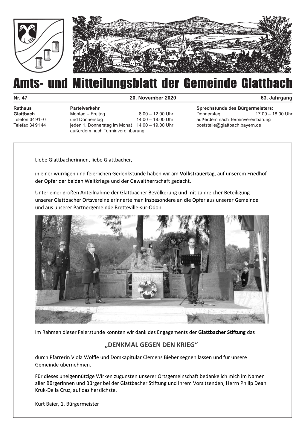 Amts- Und Mitteilungsblatt Der Gemeinde Glattbach Nr