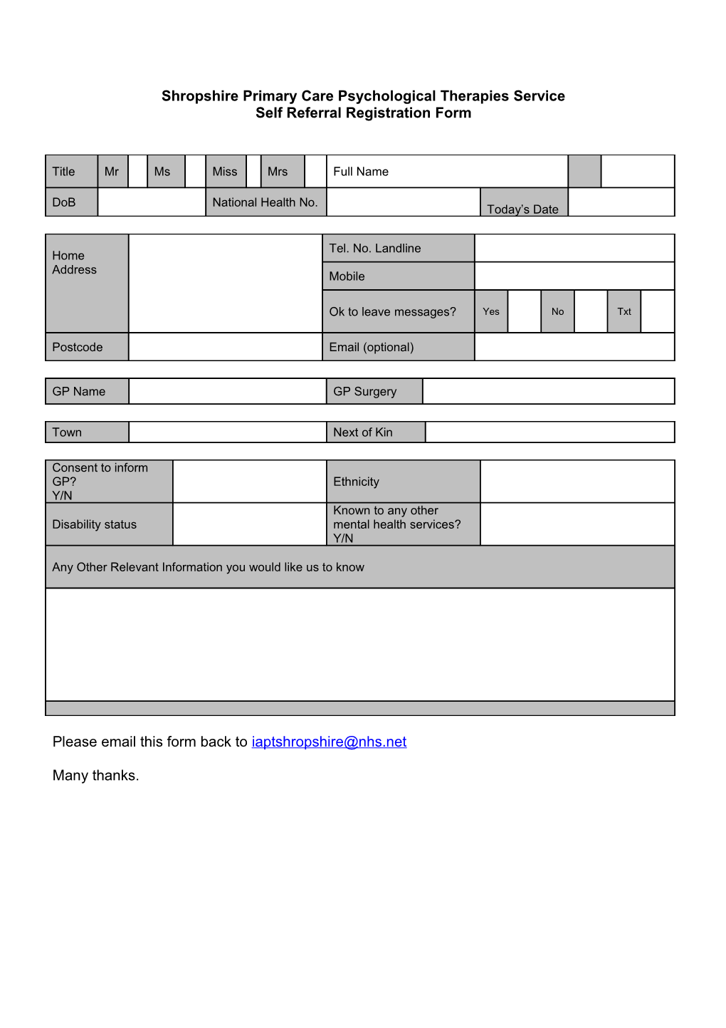 Appendix B IAPT Paper Based Data Set Questionnaires