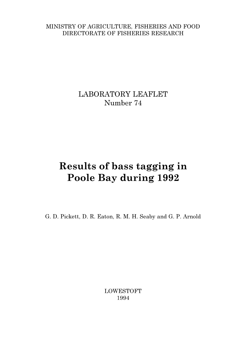 Results of Bass Tagging in Poole Bay During 1992