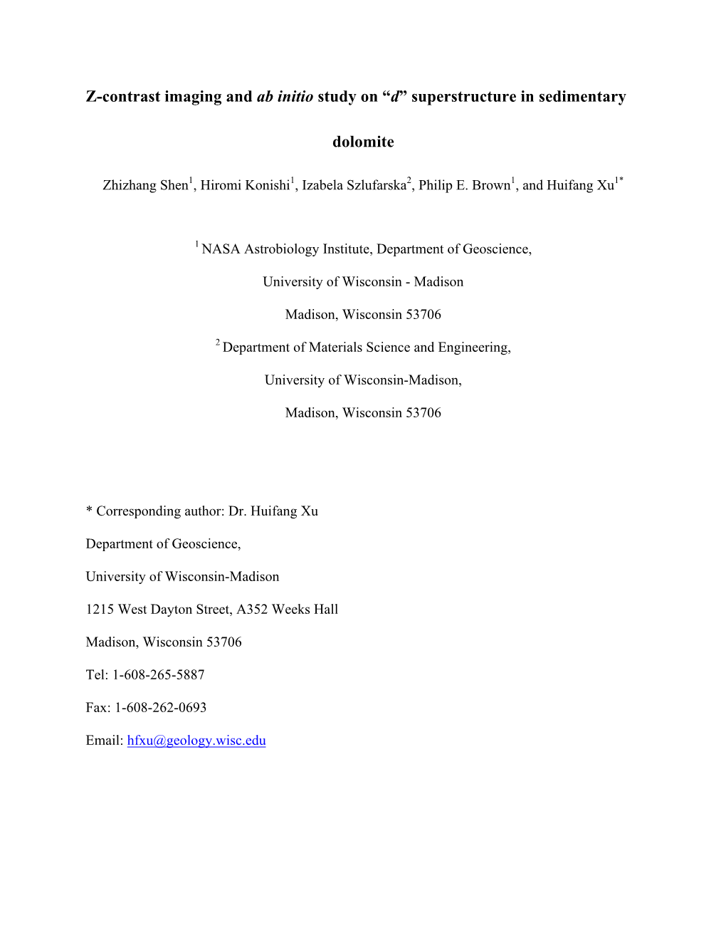 Z-Contrast Imaging and Ab Initio Study on “D” Superstructure in Sedimentary Dolomite