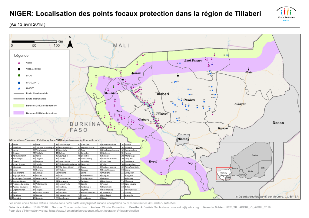 NIGER: Localisation Des Points Focaux Protection Dans La Région De Tillaberi