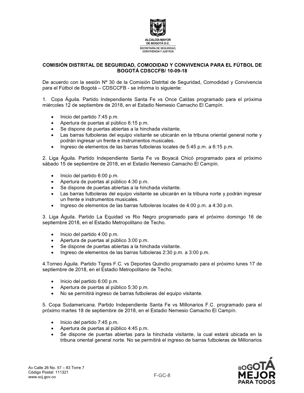 F-Gc-8 Comisión Distrital De Seguridad, Comodidad Y