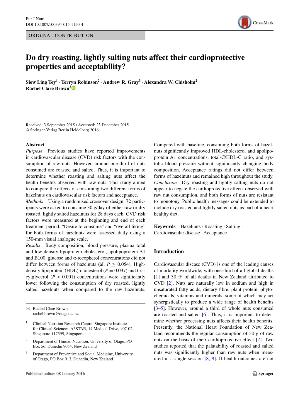 Do Dry Roasting, Lightly Salting Nuts Affect Their Cardioprotective Properties and Acceptability?