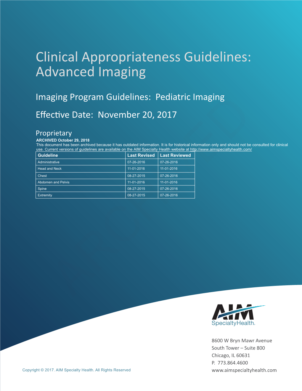 Imaging Guidelines