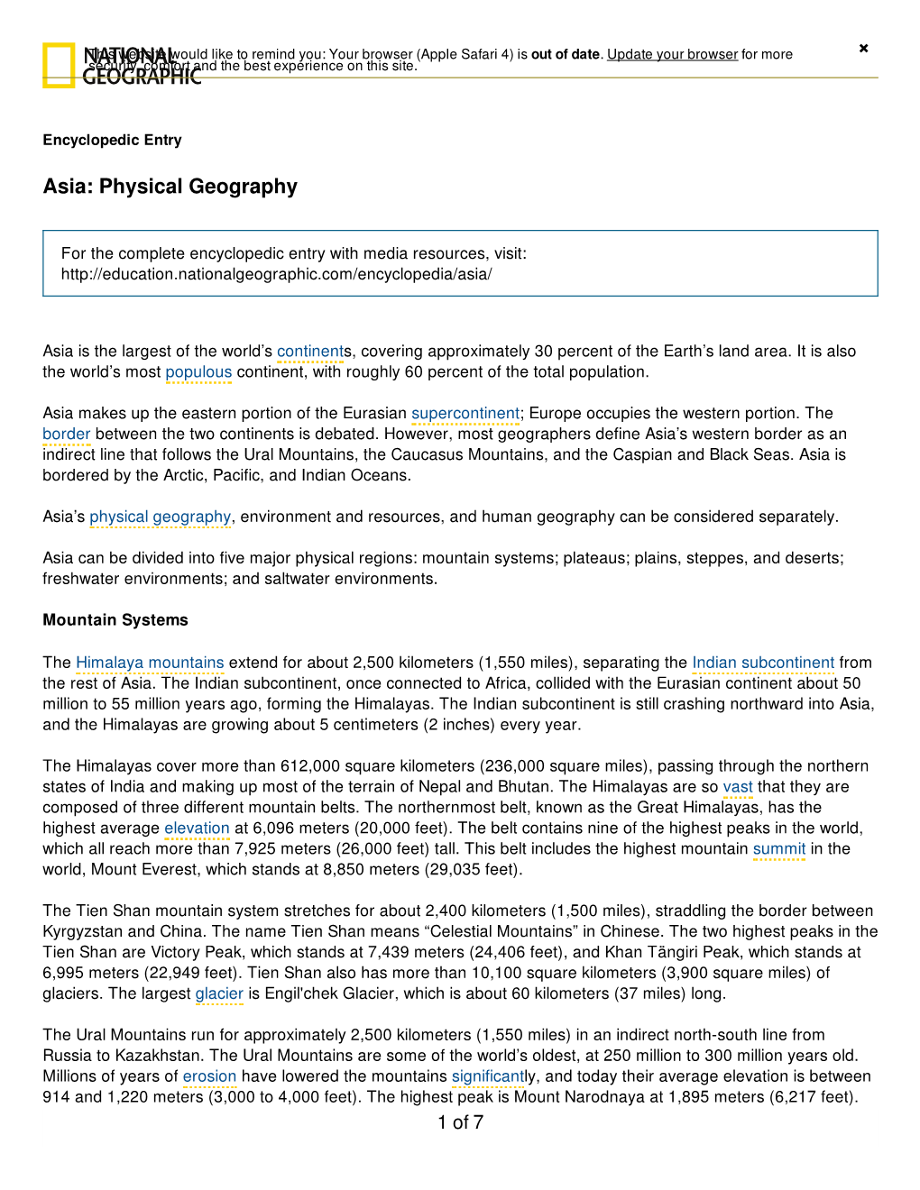 Asia: Physical Geography ×