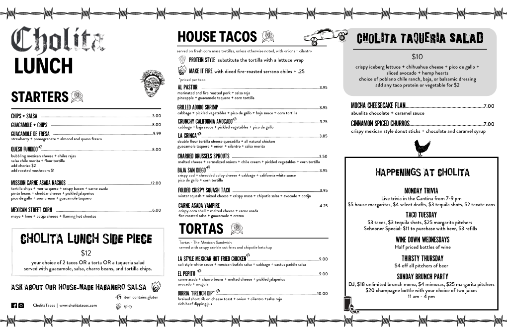 Cholita Lunch Menu