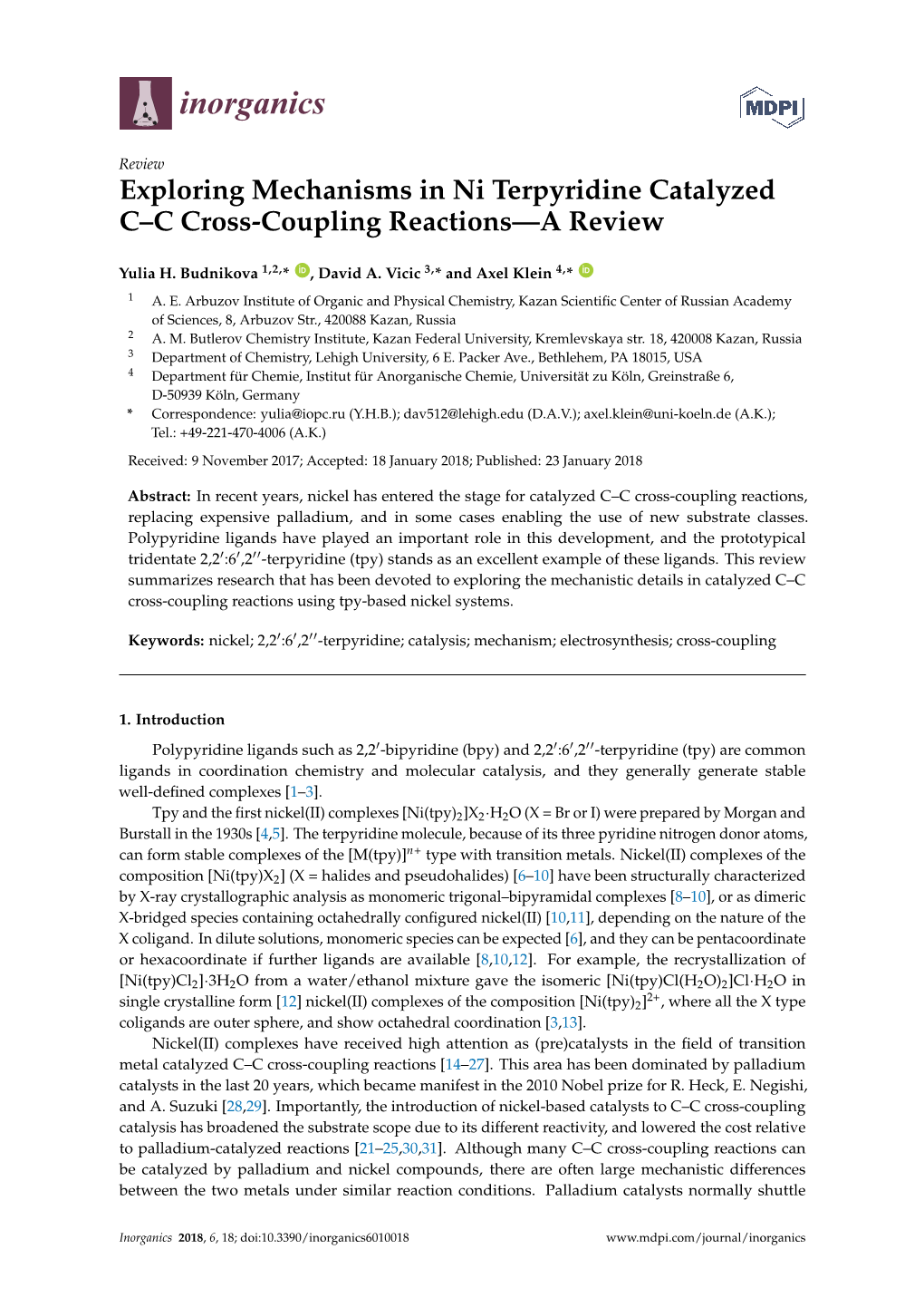 Exploring Mechanisms in Ni Terpyridine Catalyzed C–C Cross-Coupling Reactions—A Review