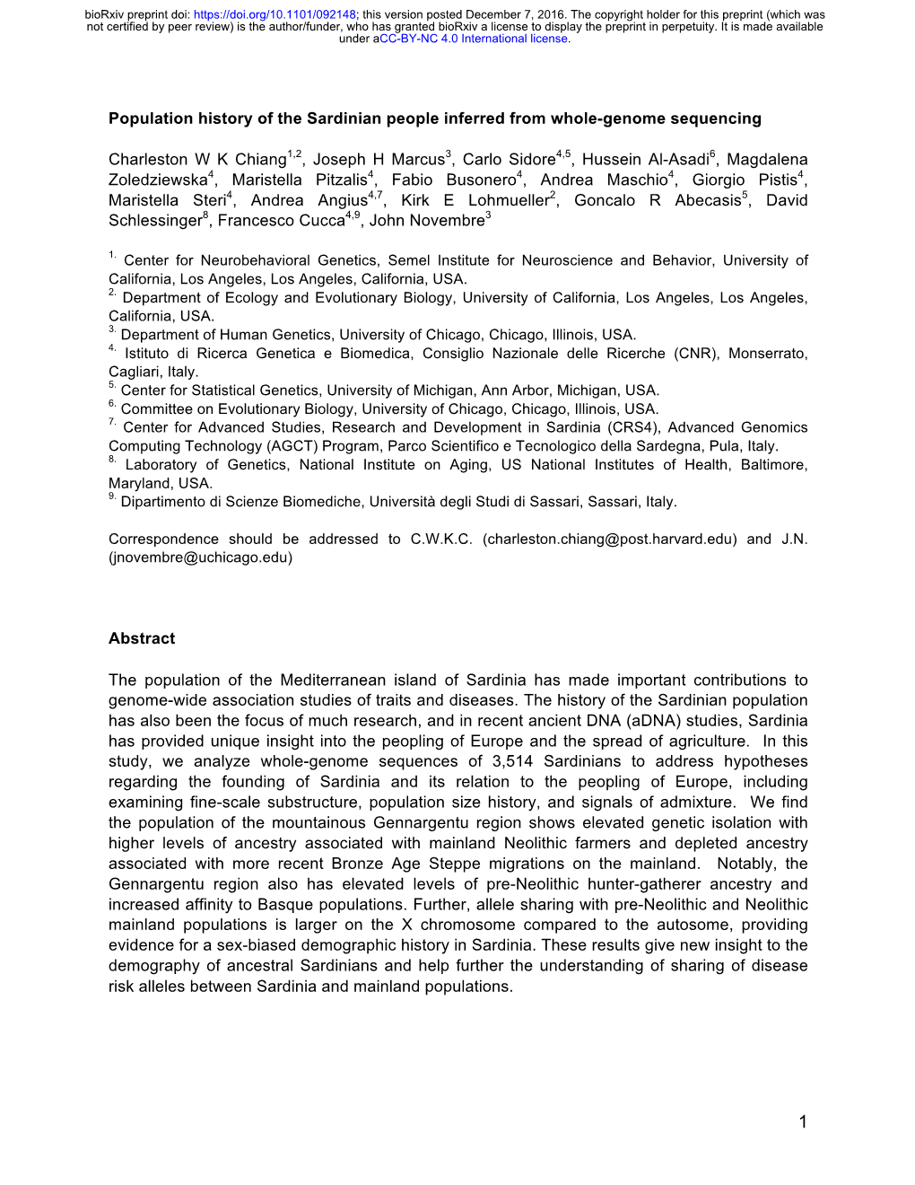 Population History of the Sardinian People Inferred from Whole-Genome Sequencing