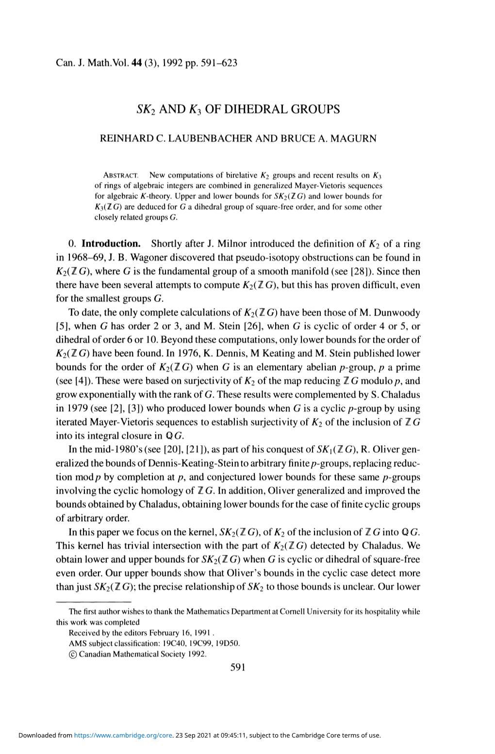 Sk2 and K3 of Dihedral Groups