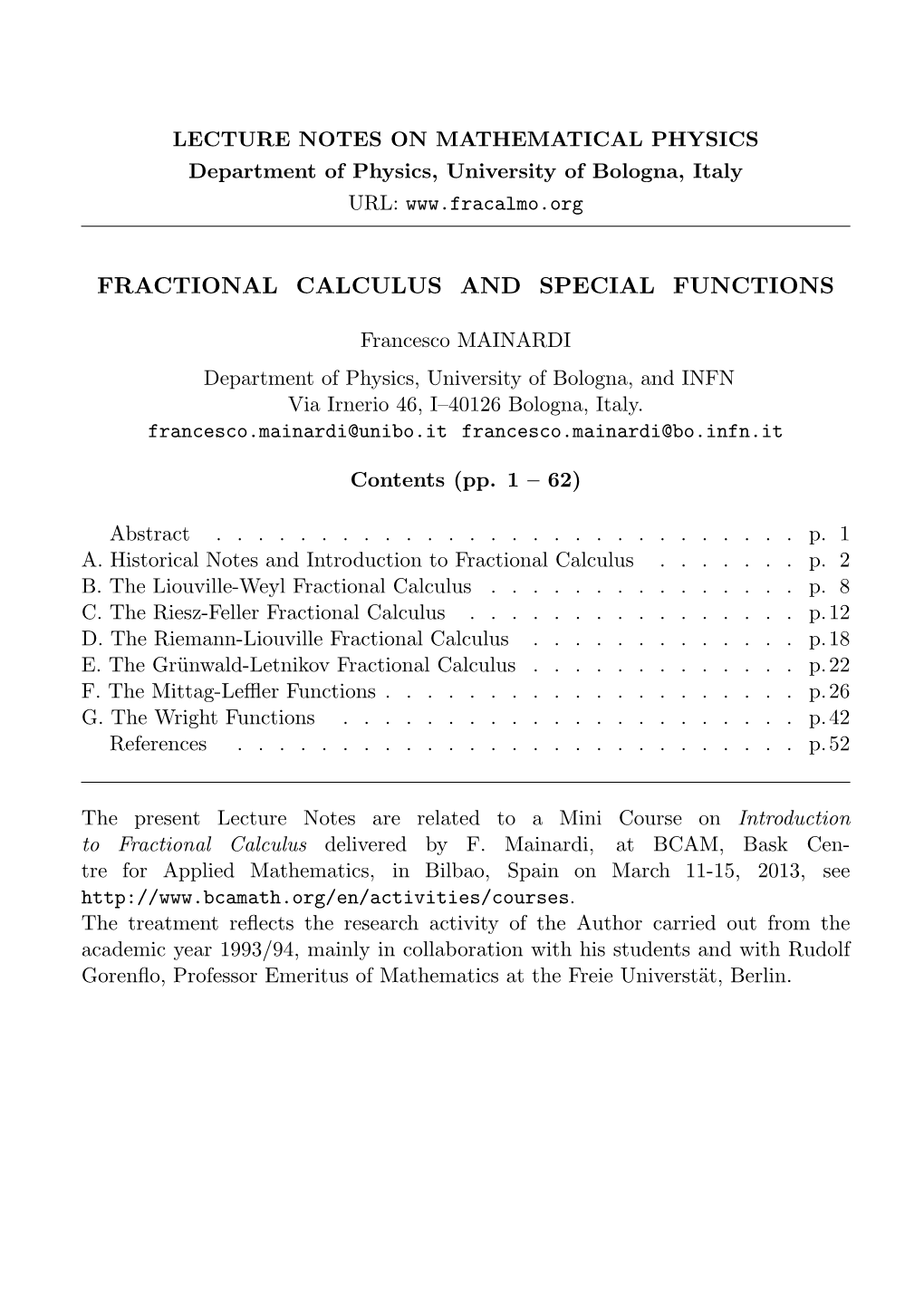 Fractional Calculus and Special Functions