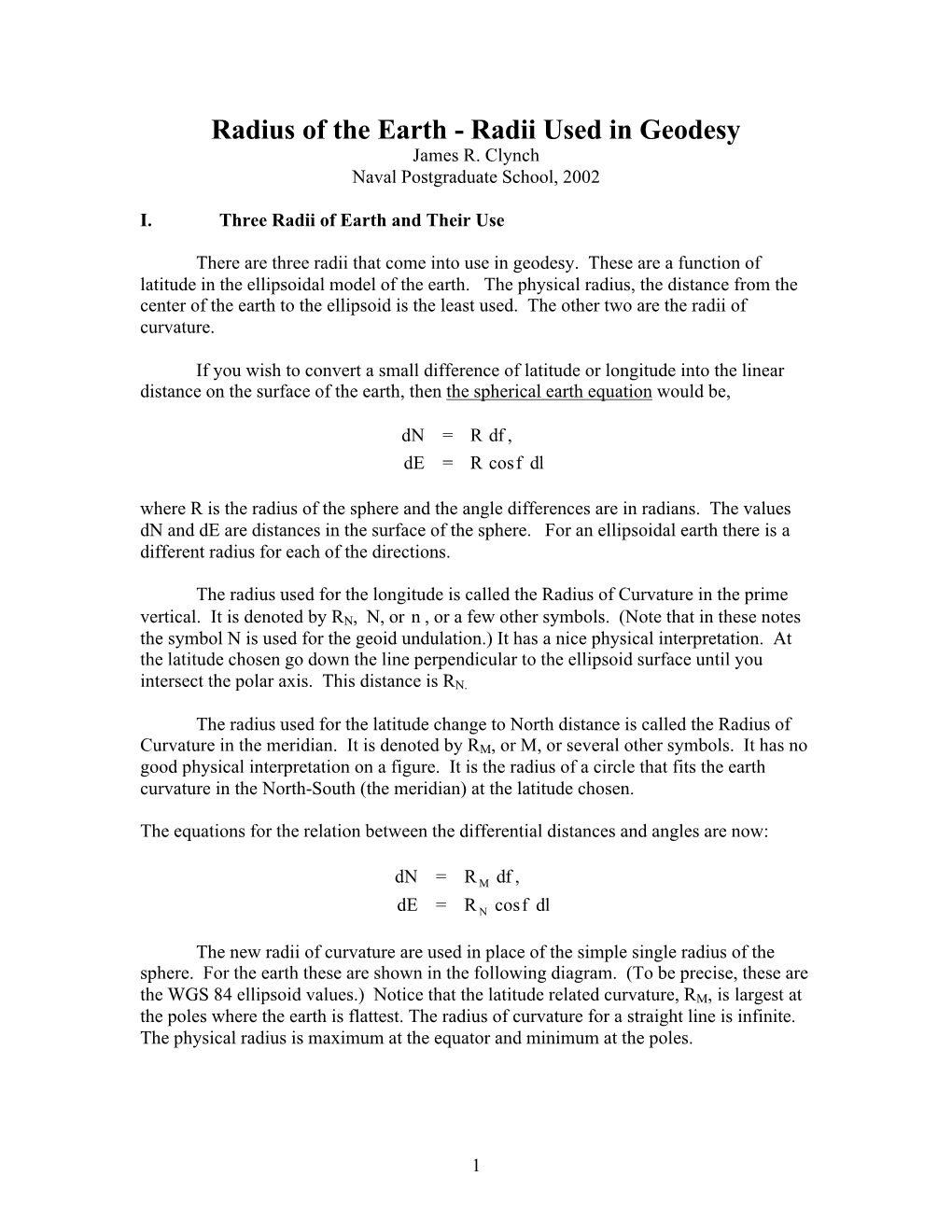 Radius of the Earth - Radii Used in Geodesy James R