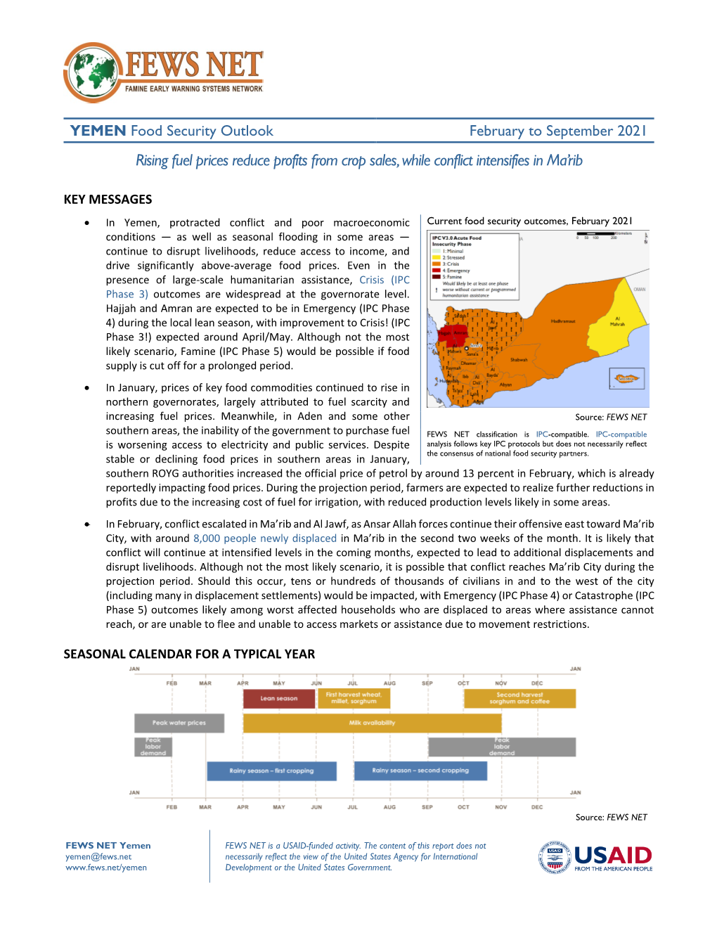 February to September 2021 Rising Fuel Prices Reduce Profits from Crop Sales, While Conflict Intensifies in Ma’Rib