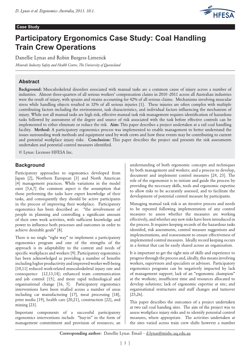 Participatory Ergonomics Case Study: Coal Handling Train Crew Operations