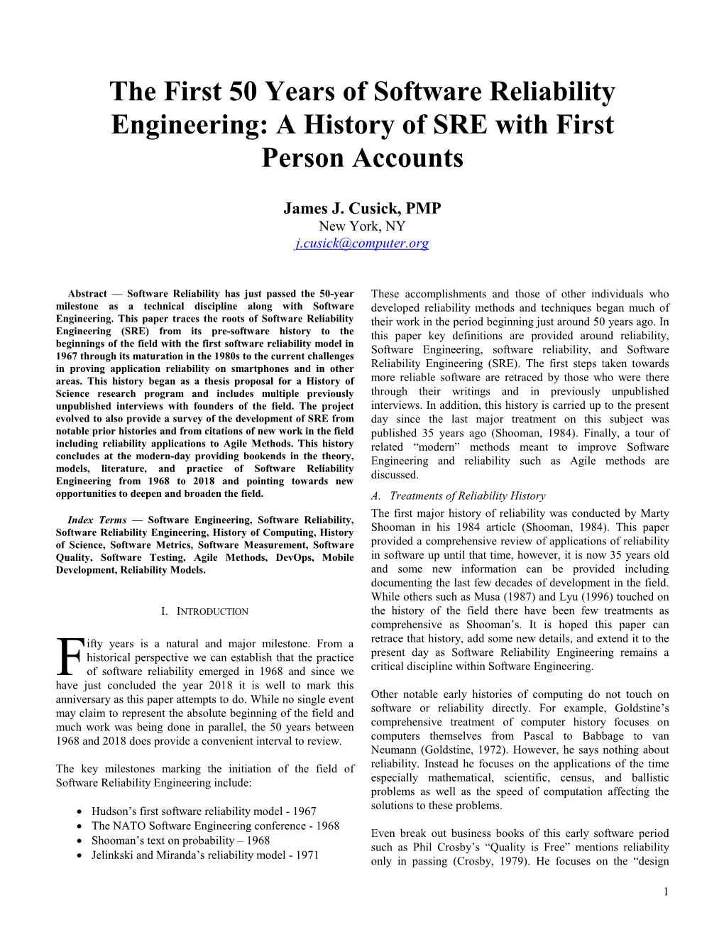 The First 50 Years of Software Reliability Engineering: a History of SRE with First Person Accounts