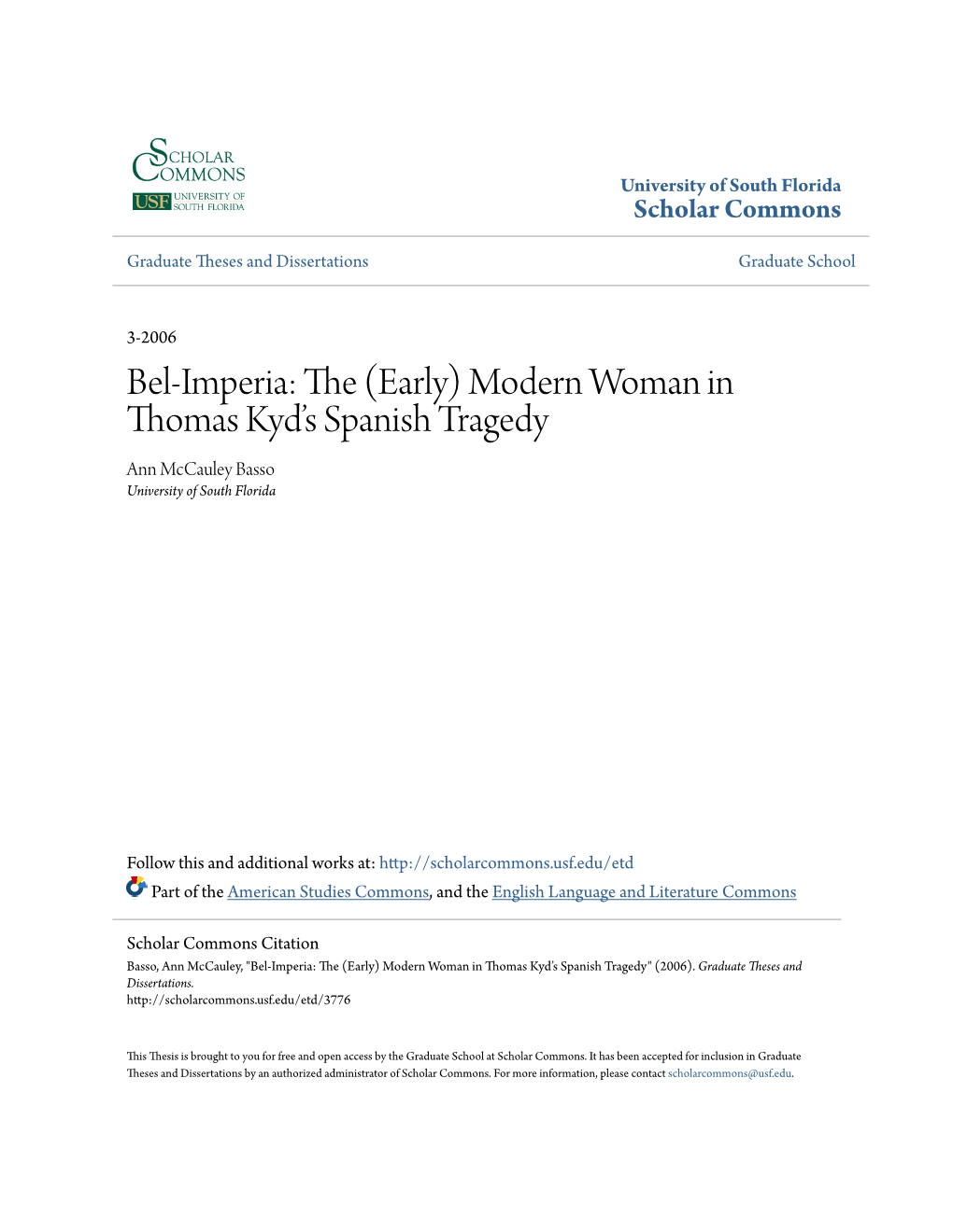 Bel-Imperia: the (Early) Modern Woman in Thomas Kyd's Spanish