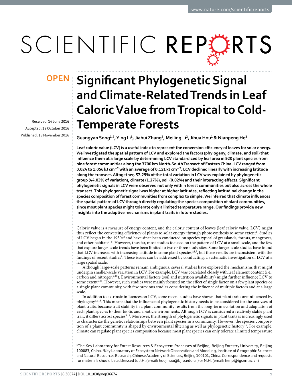 Significant Phylogenetic Signal and Climate-Related Trends in Leaf