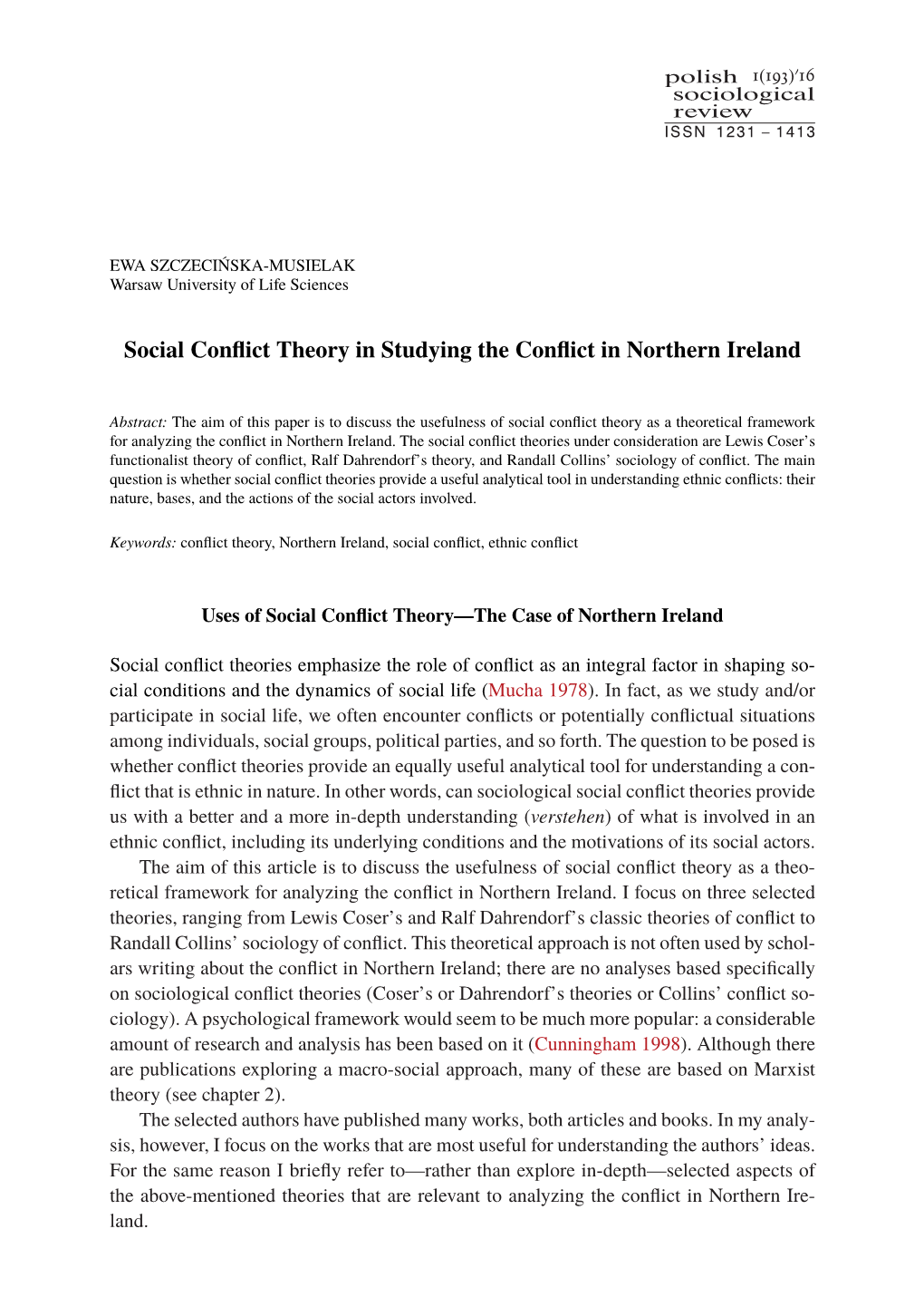 Social Conflict Theory in Studying the Conflict in Northern Ireland 121