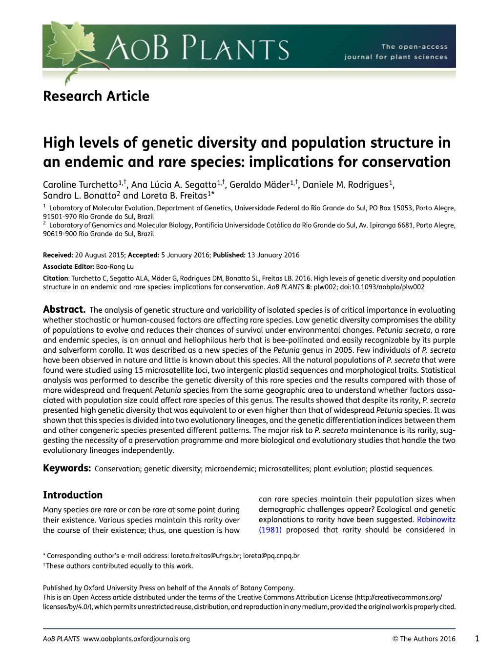 High Levels of Genetic Diversity and Population Structure in an Endemic and Rare Species: Implications for Conservation
