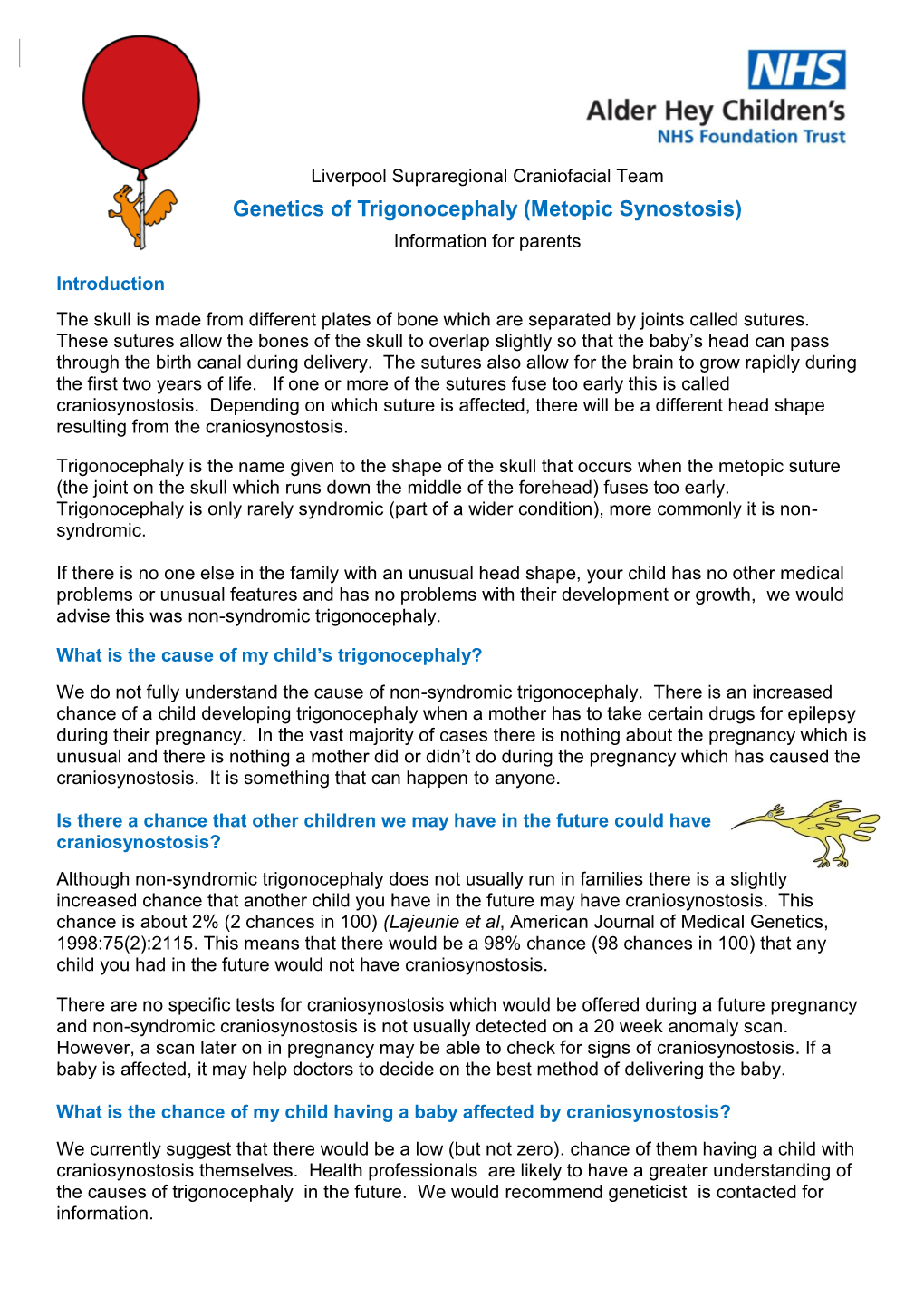 Genetics of Trigonocephaly (Metopic Synostosis) Information for Parents