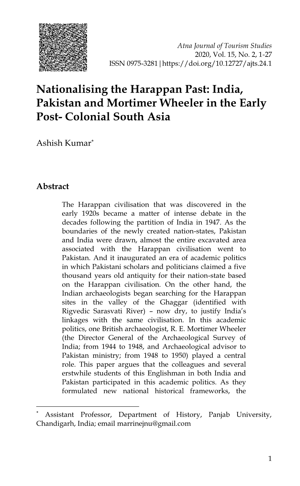 India, Pakistan and Mortimer Wheeler in the Early Post- Colonial South Asia