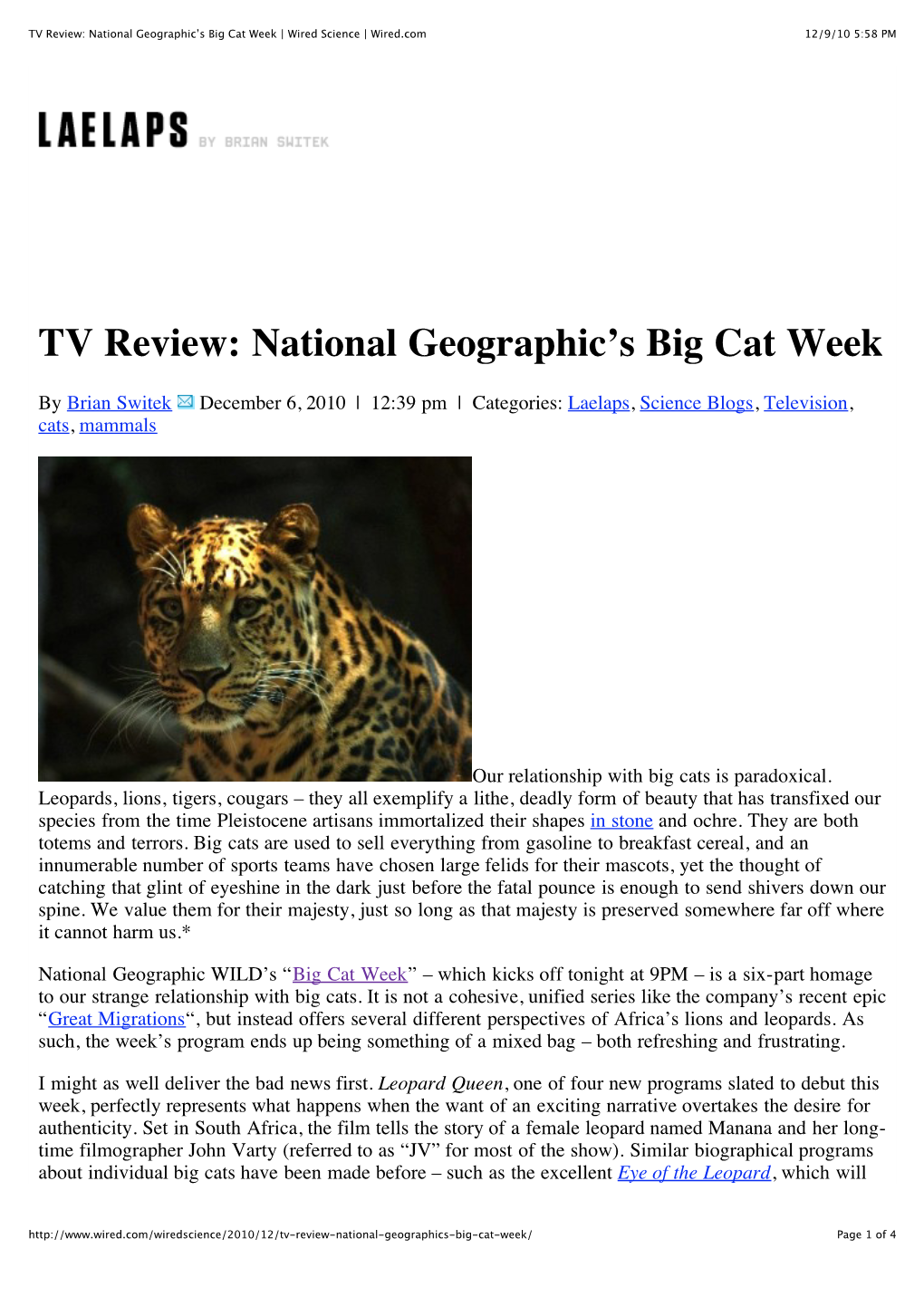 TV Review National Geographic's Big Cat Week | Wired Science
