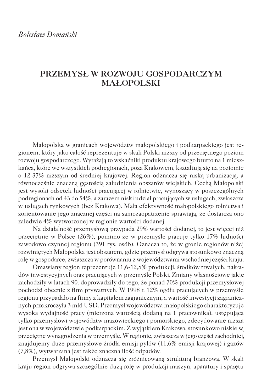 Bolesław Domański Przemysł W Rozwoju Gospodarczym Małopolski