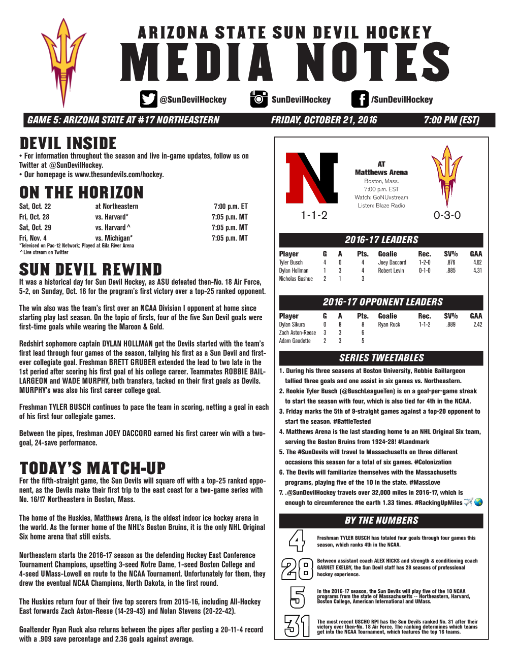 ARIZONA STATE SUN DEVIL HOCKEY MEDIA NOTES @Sundevilhockey Sundevilhockey /Sundevilhockey