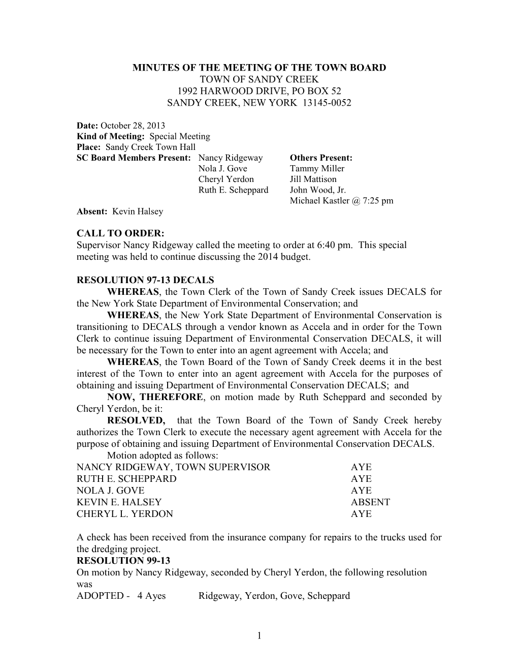 Minutes of the Meeting of the Town Board s1