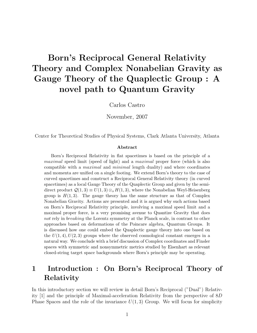 Born's Reciprocal General Relativity Theory and Complex