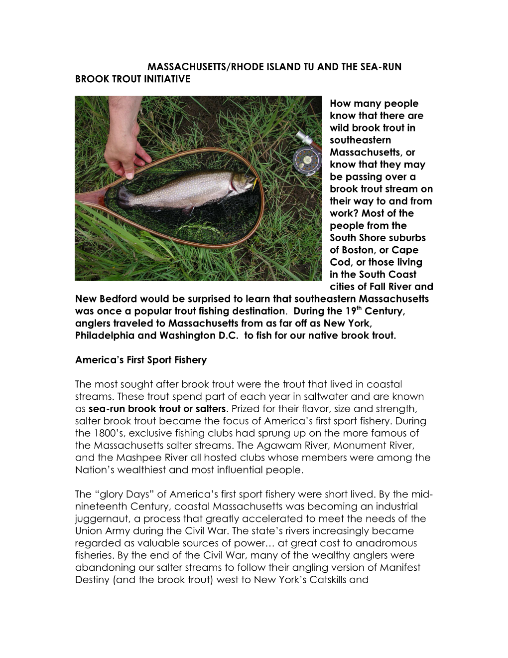 The Sea Run Brook Trout Initiative