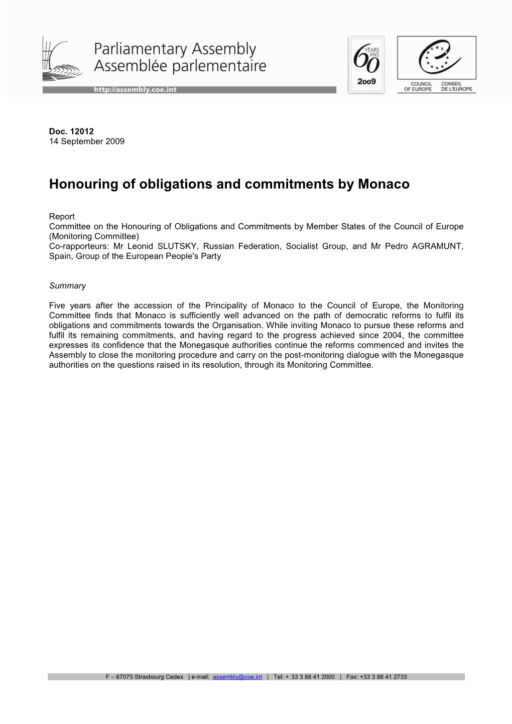 Honouring of Obligations and Commitments by Monaco