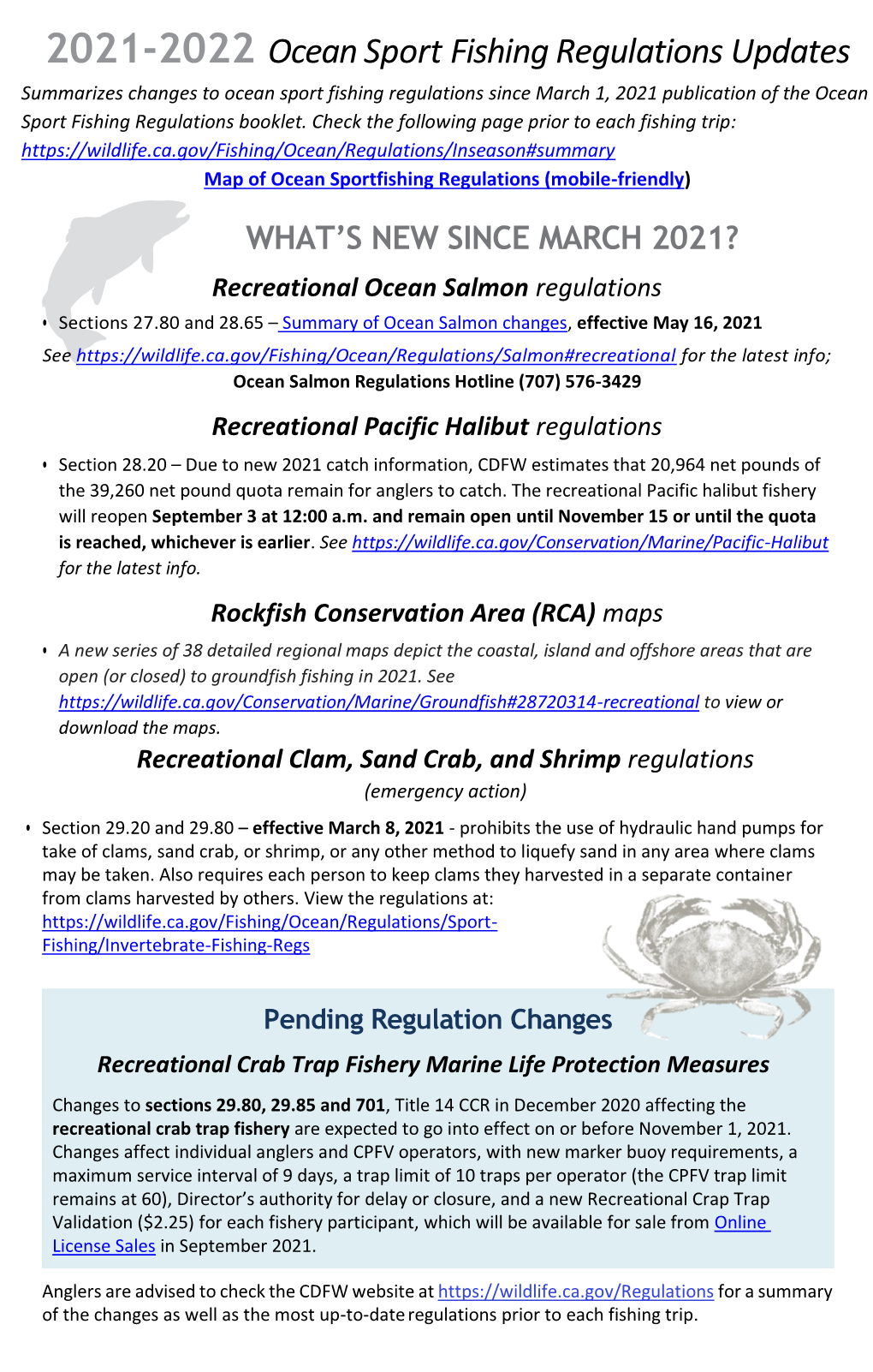 2021-2022 Ocean Sport Fishing Regulations Updates