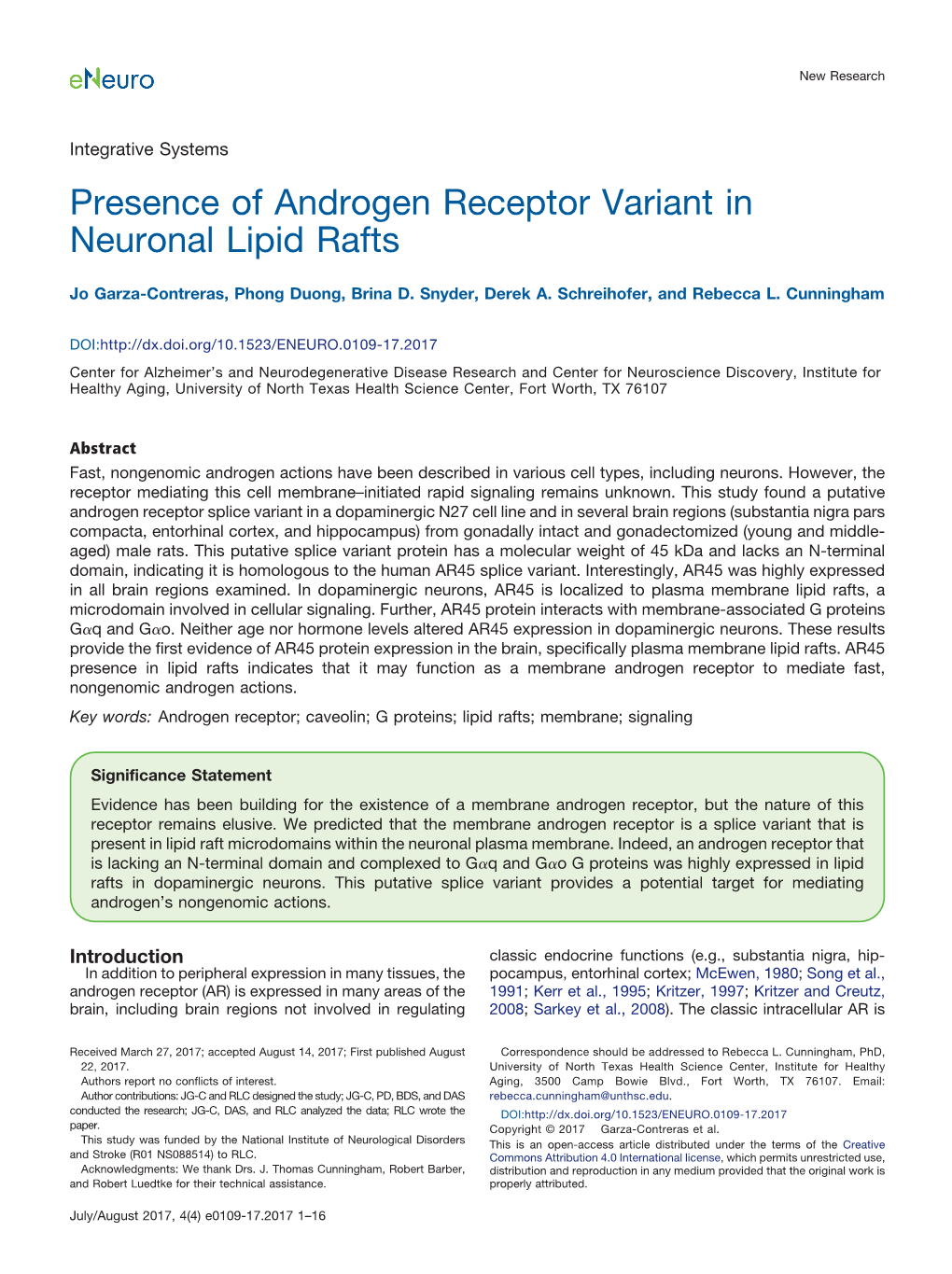 Presence of Androgen Receptor Variant in Neuronal Lipid Rafts