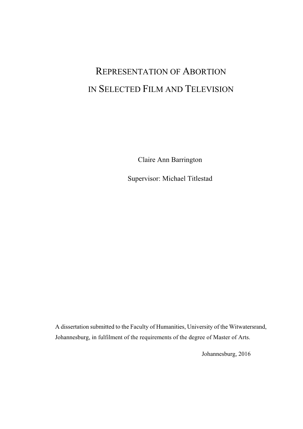 Representation of Abortion in Selected Film and Television