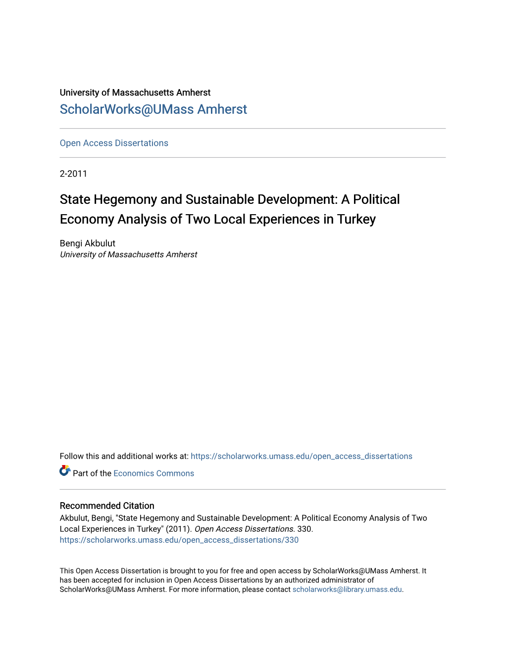 State Hegemony and Sustainable Development: a Political Economy Analysis of Two Local Experiences in Turkey