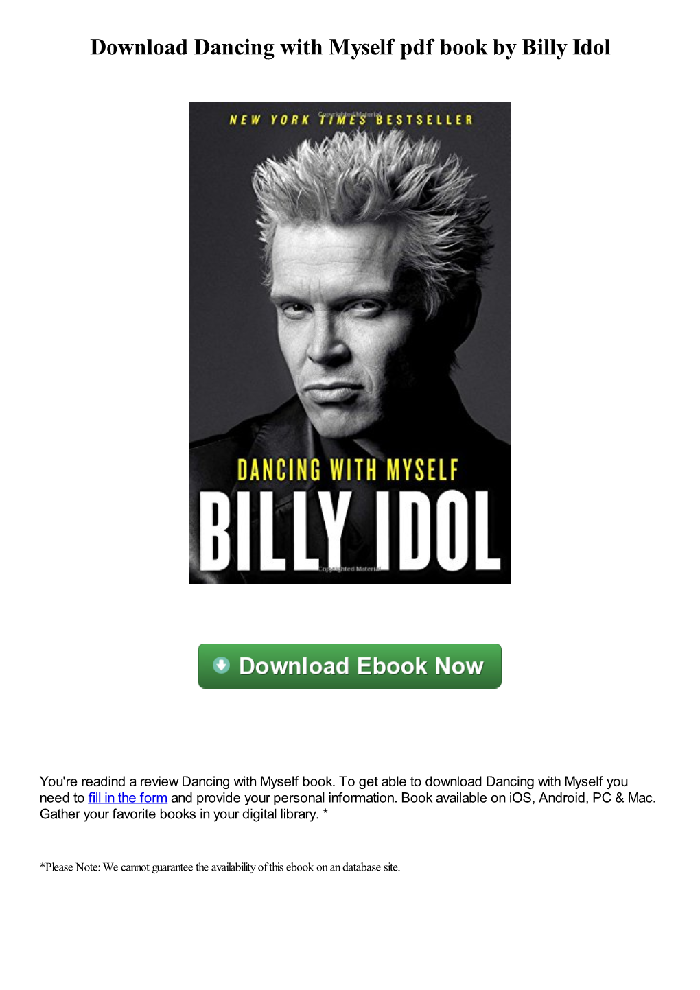 Download Dancing with Myself Pdf Ebook by Billy Idol