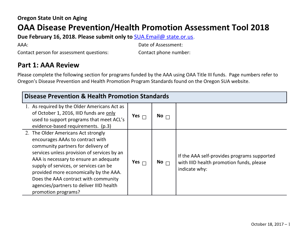 OAA Health Promotion Assessment Tool 2018