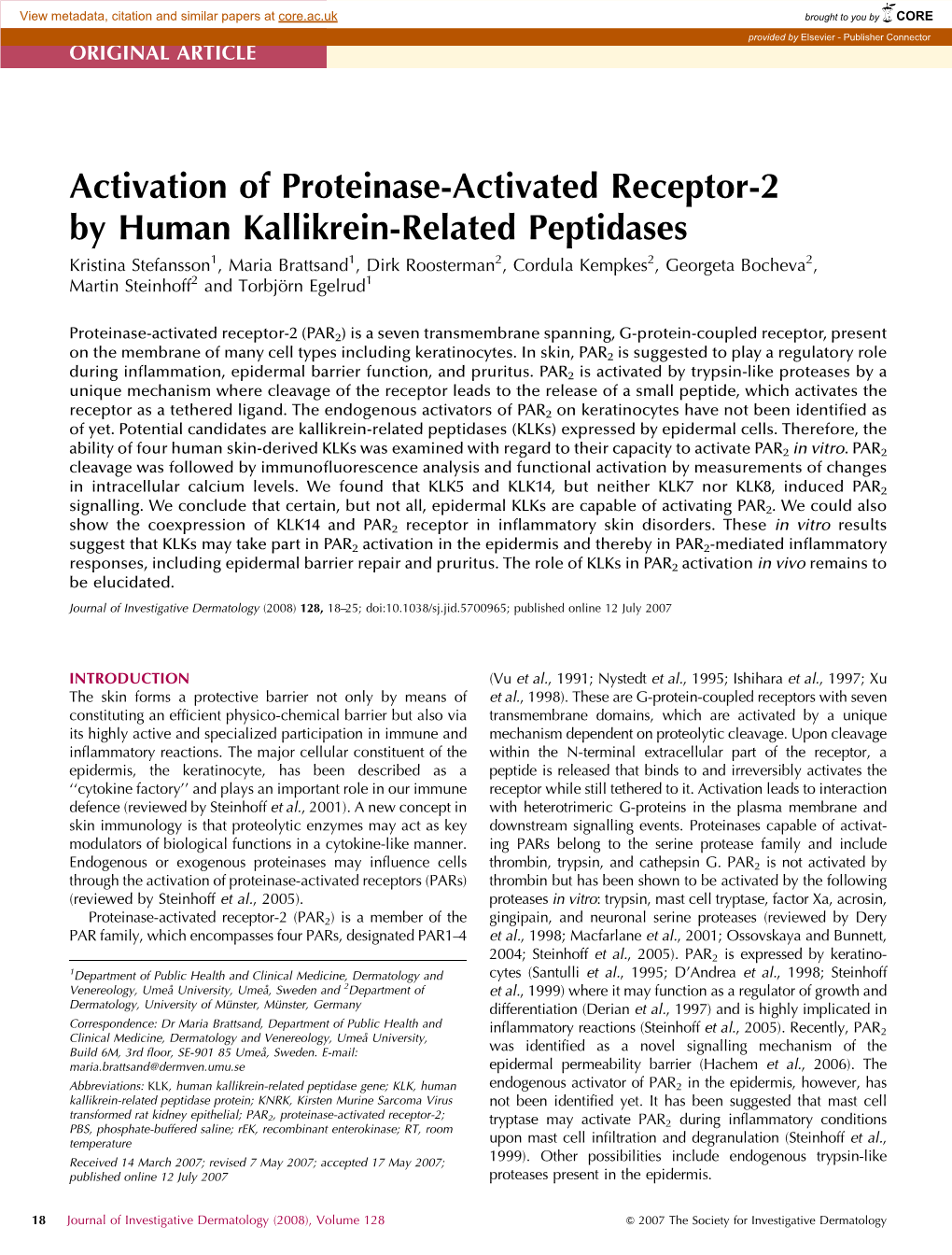 Activation of Proteinase-Activated Receptor-2 by Human Kallikrein