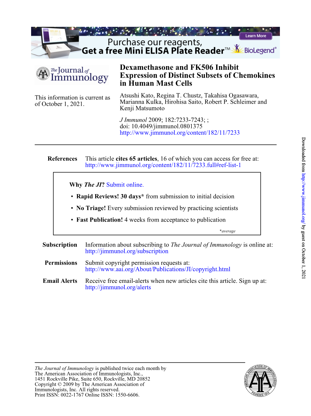 In Human Mast Cells Chemokines Expression of Distinct Subsets Of