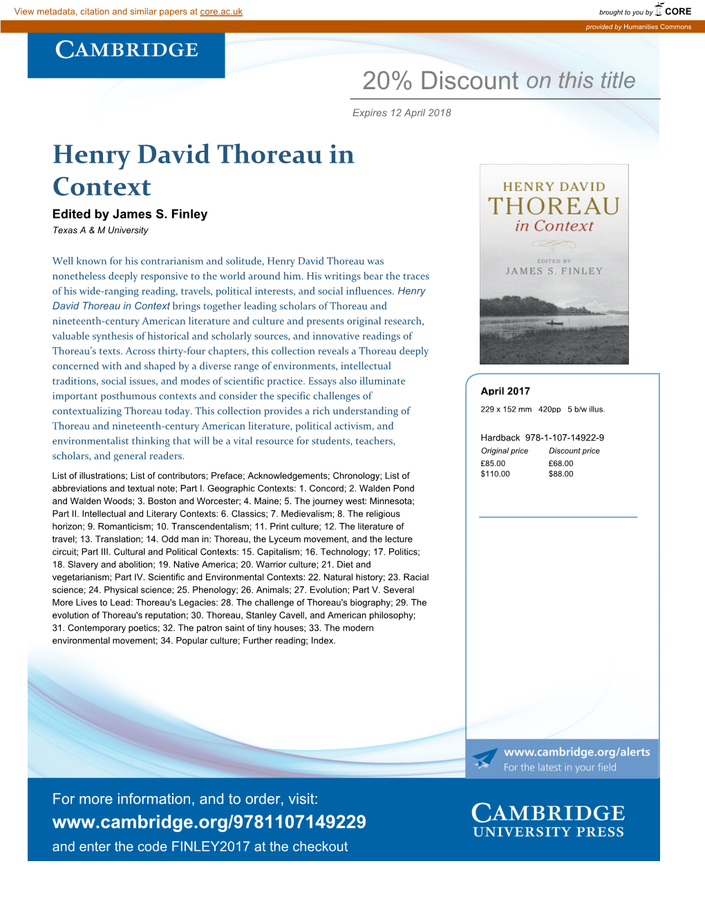 Henry David Thoreau in Context Edited by James S