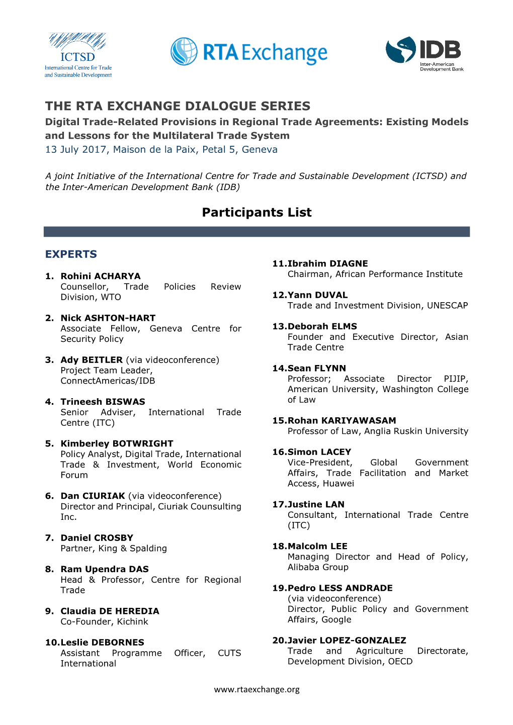Participants List