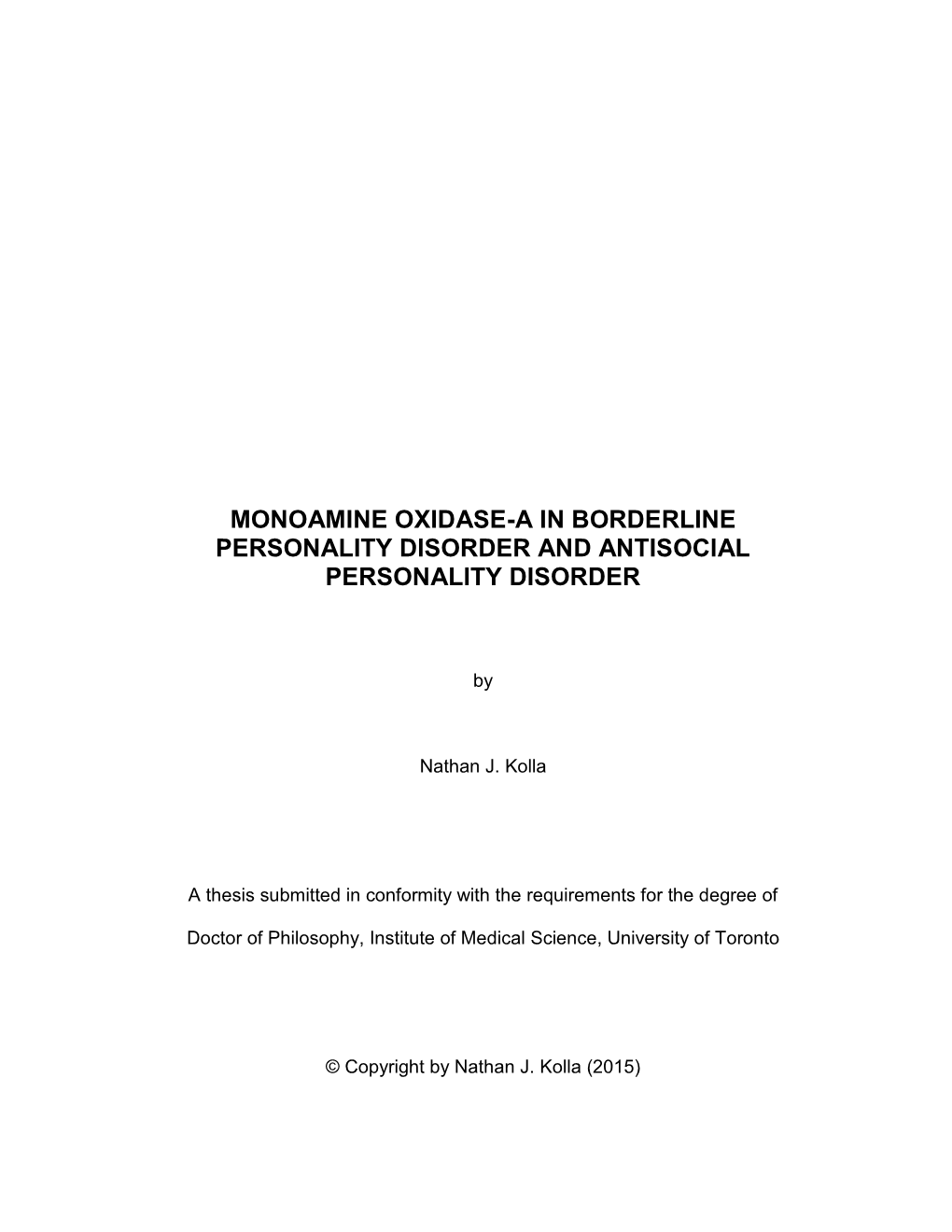 Monoamine Oxidase-A in Borderline Personality Disorder and Antisocial Personality Disorder