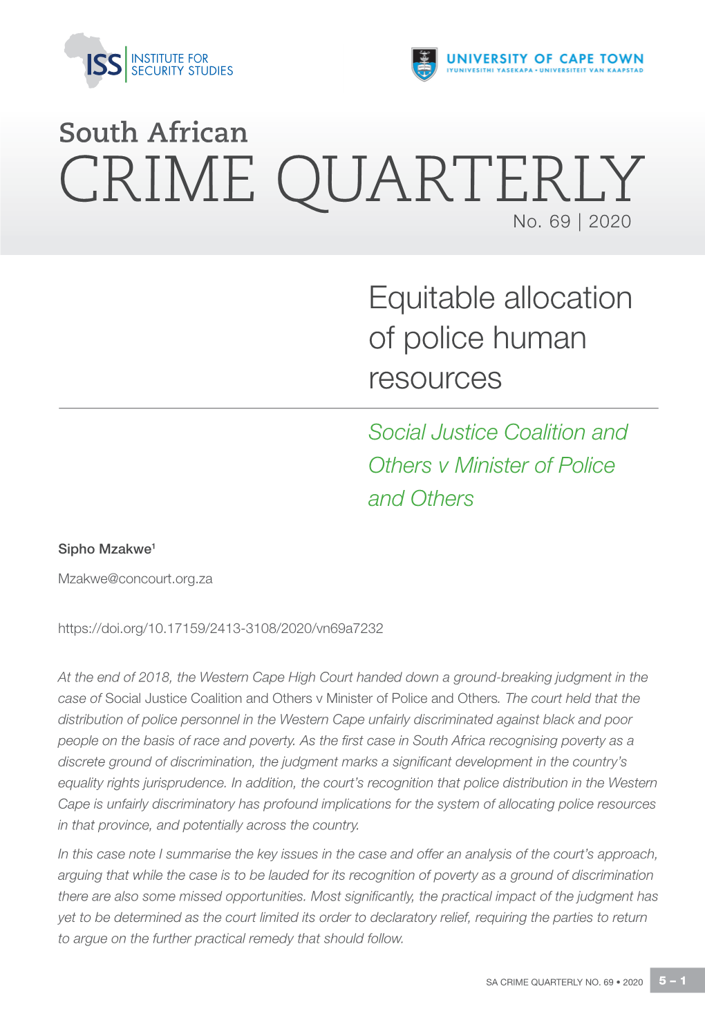 South African CRIME QUARTERLY No