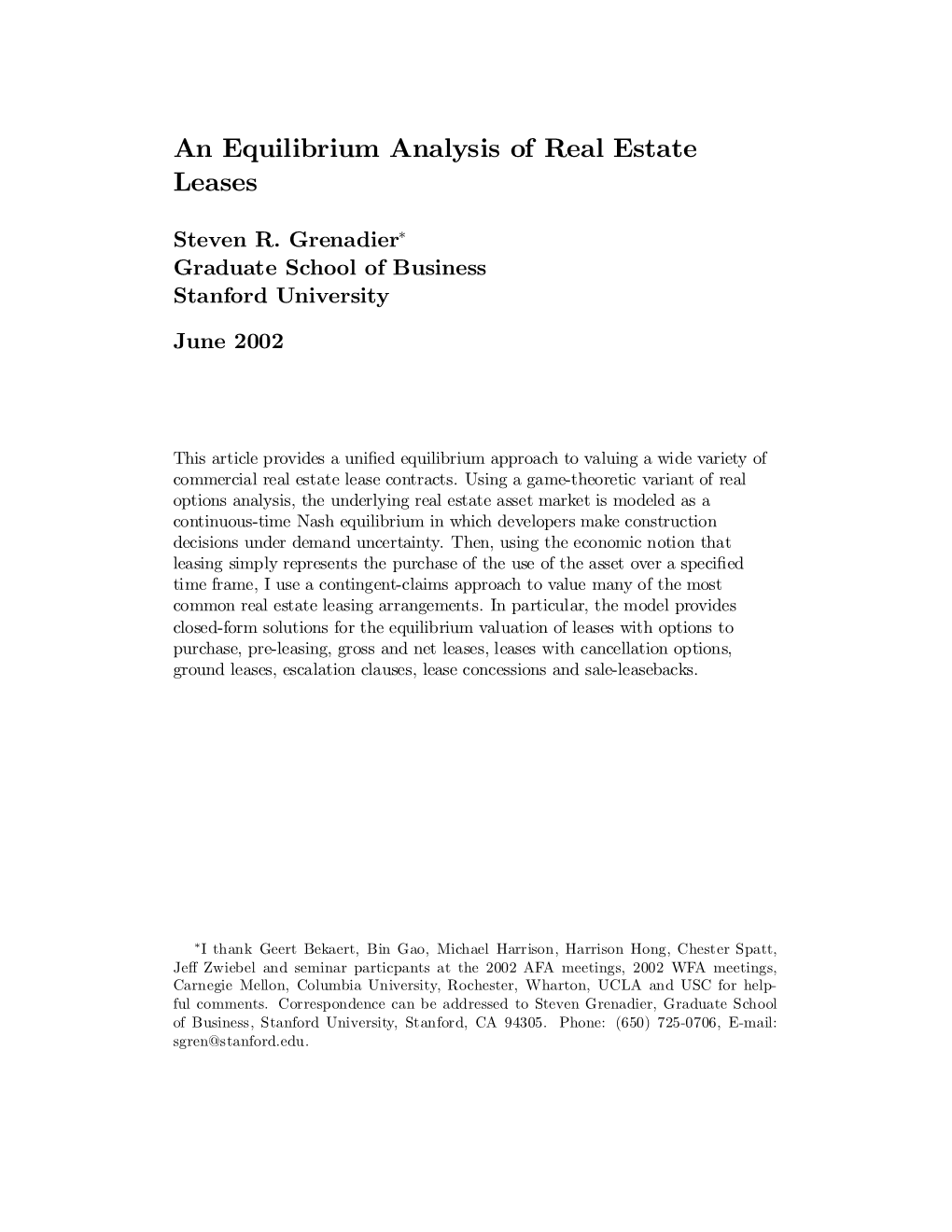 An Equilibrium Analysis of Real Estate Leases
