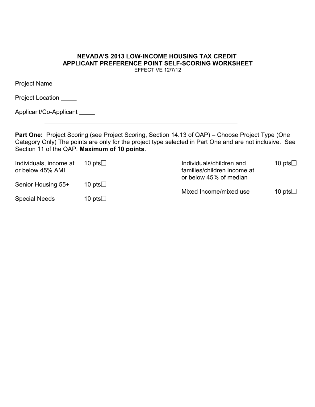 Nevada S 2013 Low-Income Housing Tax Credit