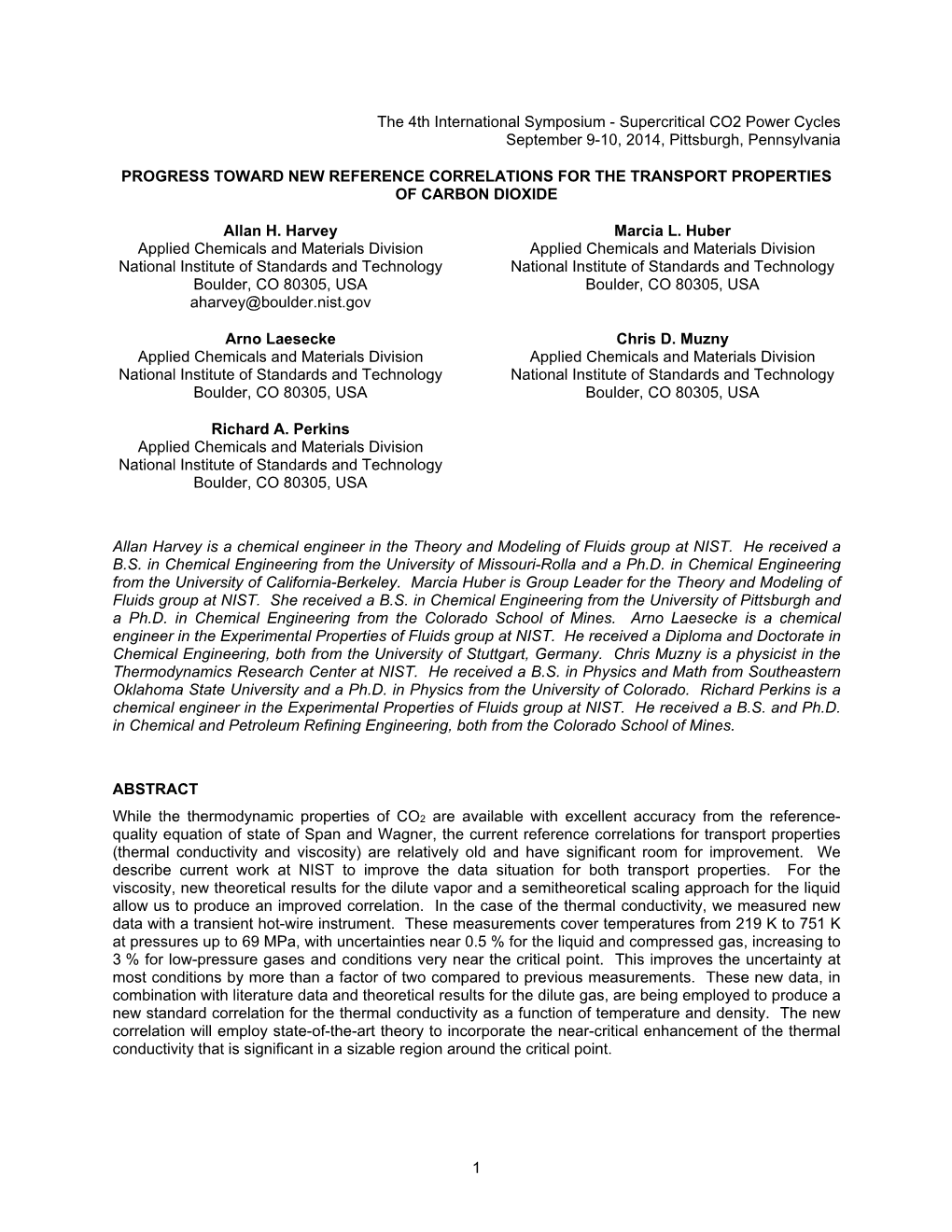 Supercritical CO2 Power Cycles September 9-10, 2014, Pittsburgh, Pennsylvania