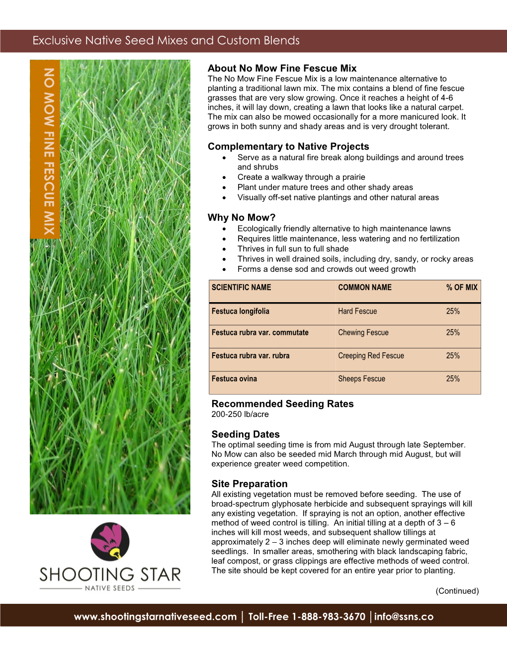 No Mow Fine Fescue Mix Information Sheet