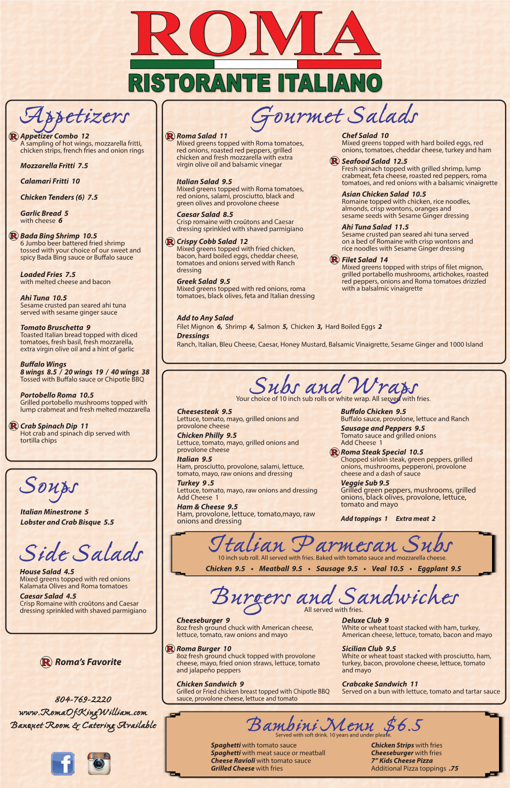 Roma Ristorante (King William) Menu V32