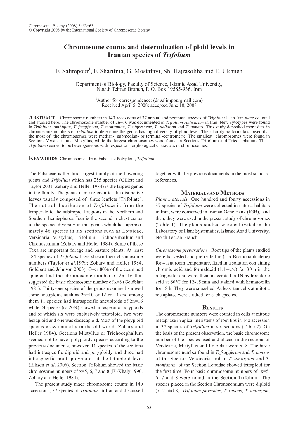 Chromosome Counts and Determination of Ploid Levels in Iranian Species of Trifolium