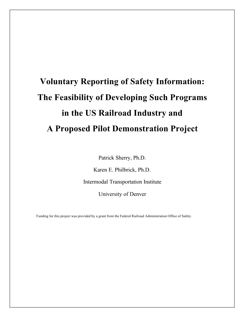 Report on Voluntary Reporting-5-30-03